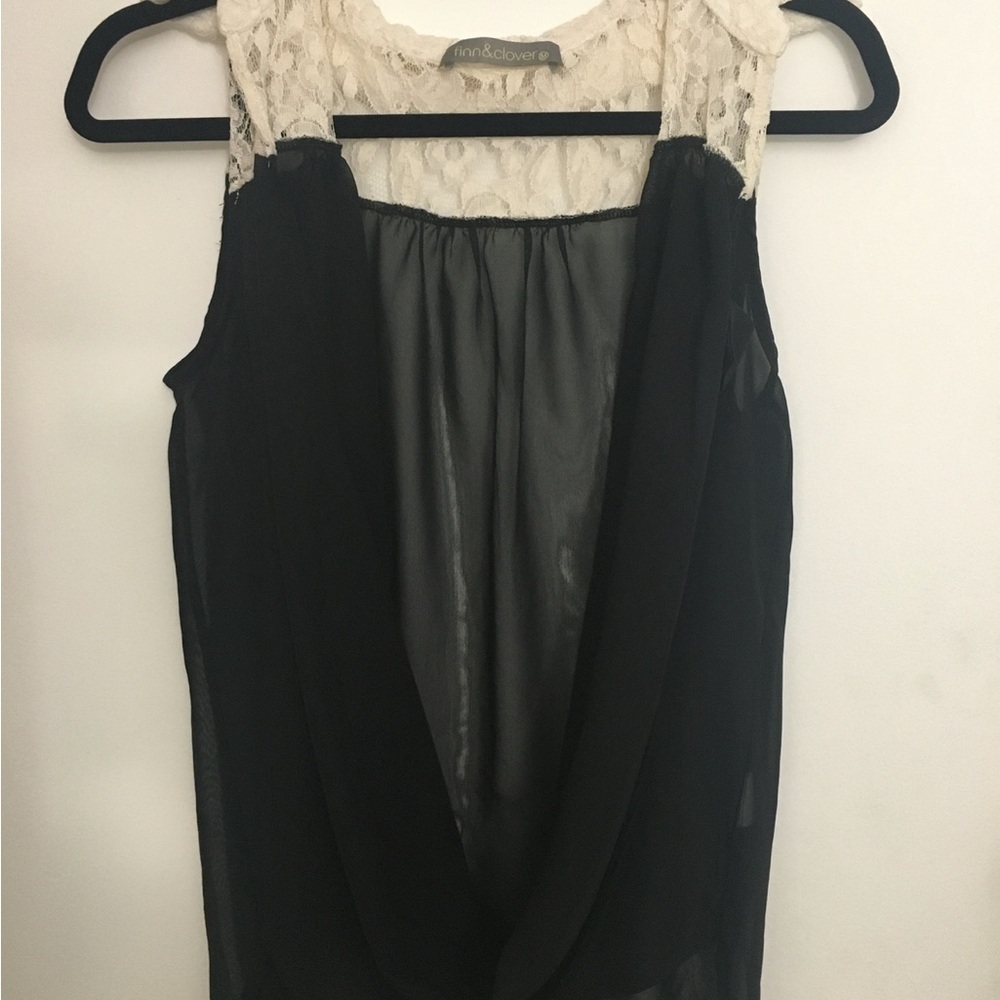 Black and Cream Lace Shawl Style Top